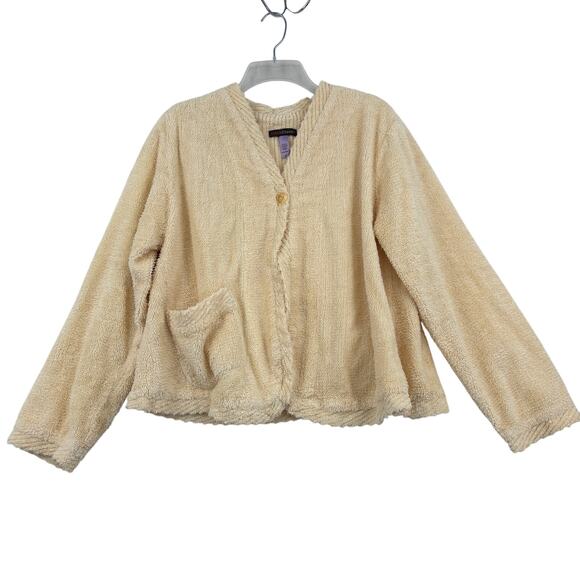 Stan Herman Chenille Bed Jacket Size M Yellow Thick Terry Single Button Cardigan - Picture 1 of 11